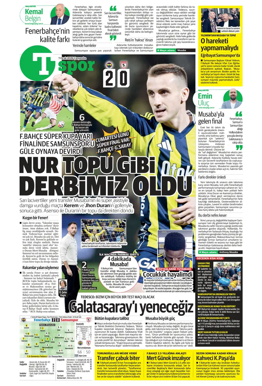 Fenerbahçe'den süper gala (7 Ocak 2026 spor manşetleri) 15 Fenerbahçe'den süper gala (7 Ocak 2026 spor manşetleri) 15
