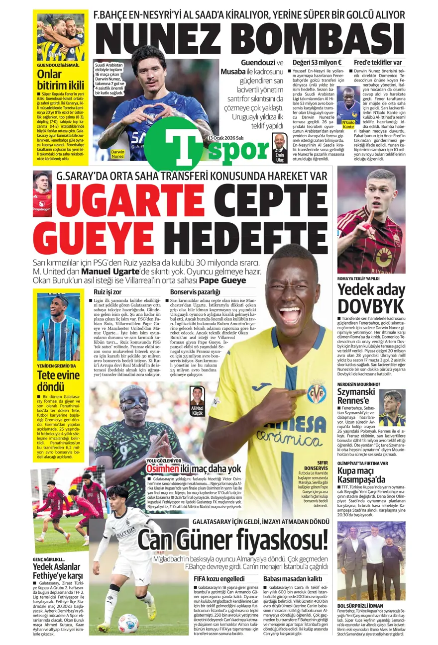 "Aslan'a Ruiz'de dev rakip" (13 Ocak 2026 spor manşetleri) 25