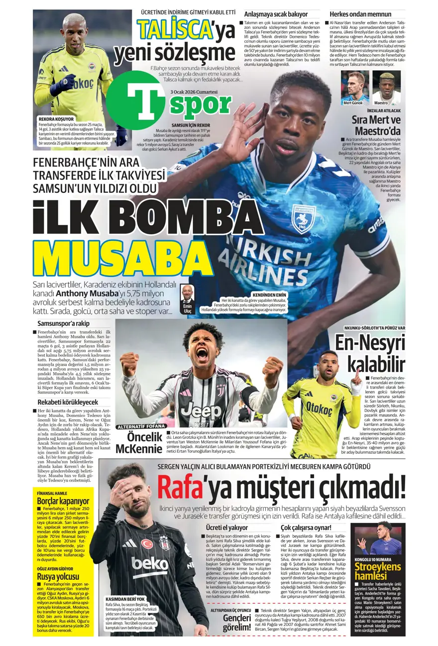 "Aslan'dan Salah teklifi" (3 Ocak 2026 spor manşetleri) 26