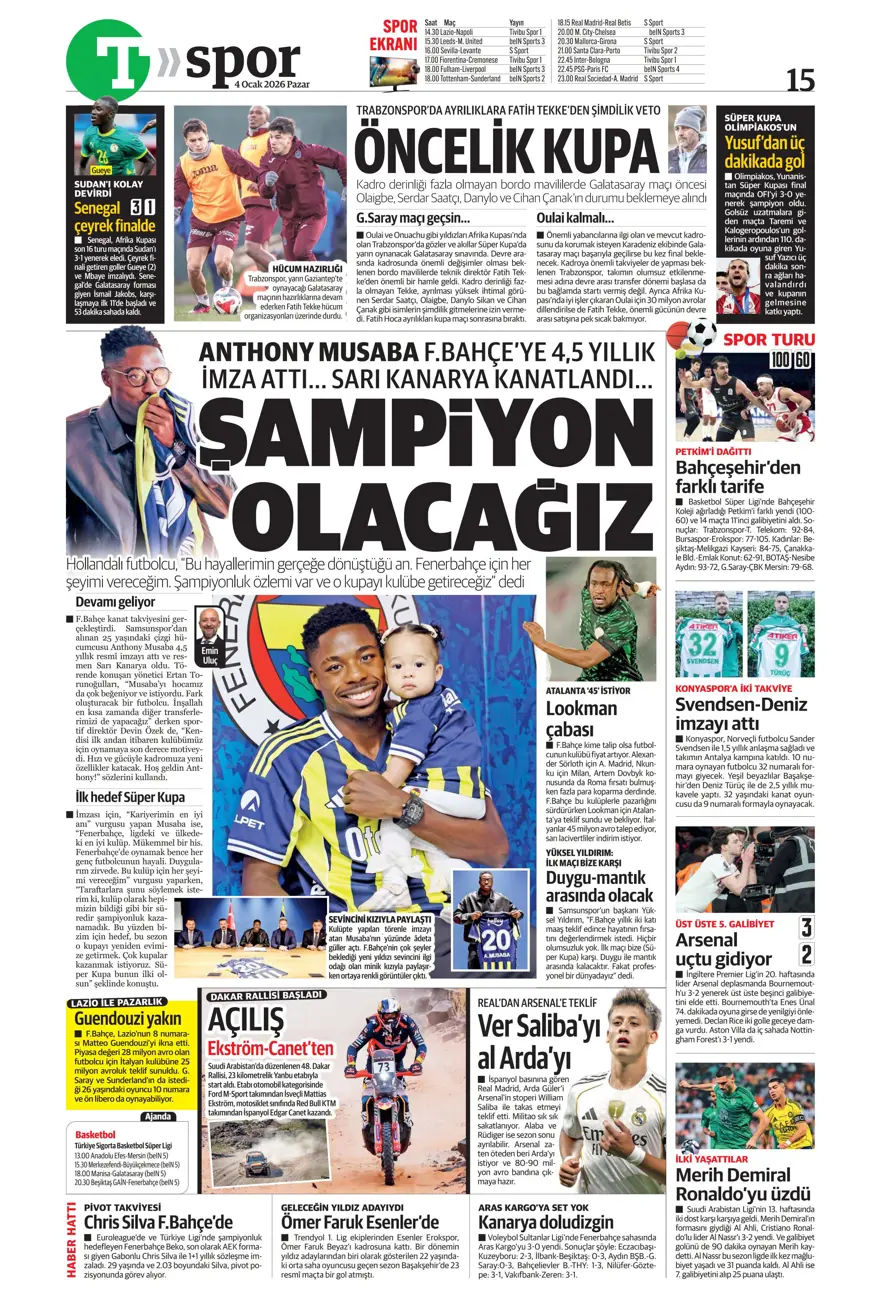 Fenerbahçe'de Guendouzi sürprizi (4 Ocak 2026 spor manşetleri) 21 Fenerbahçe'de Guendouzi sürprizi (4 Ocak 2026 spor manşetleri) 21