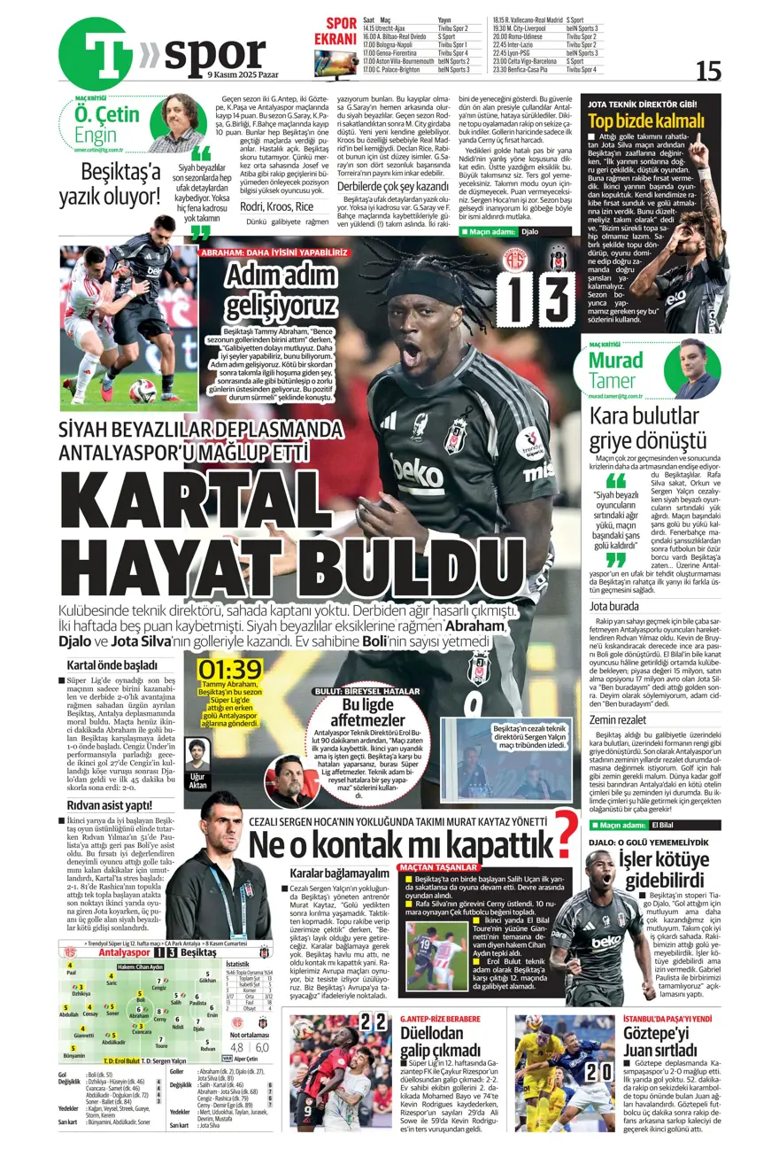 "İlaç gibi geldi" (9 Kasım 2025 spor manşetleri) 10 "İlaç gibi geldi" (9 Kasım 2025 spor manşetleri) 10