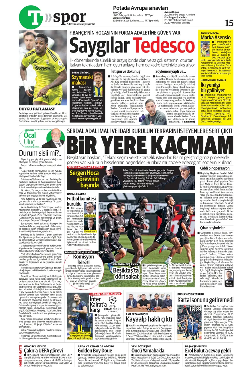 "Devler Ligi'nde Aslan gecesi" (5 Kasım 2025 spor manşetleri) 21 "Devler Ligi'nde Aslan gecesi" (5 Kasım 2025 spor manşetleri) 21