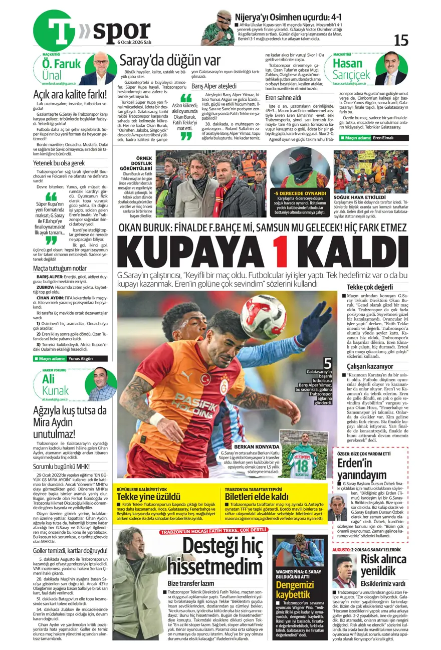 Galatasaray'dan finale pençe (6 Ocak 2026 spor manşetleri) 16