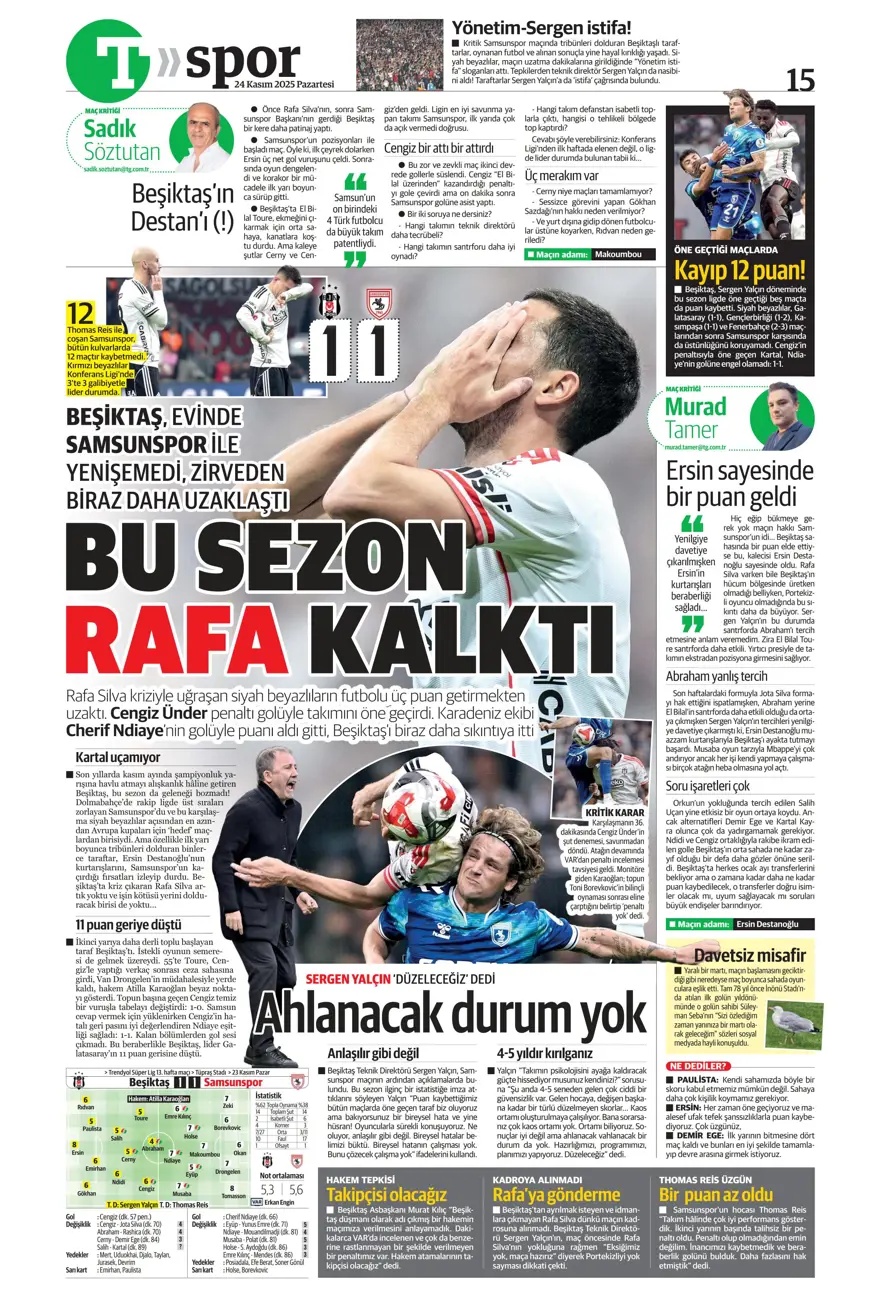 "5'inci viteste derbiye" (24 Kasım 2025 spor manşetleri) 21