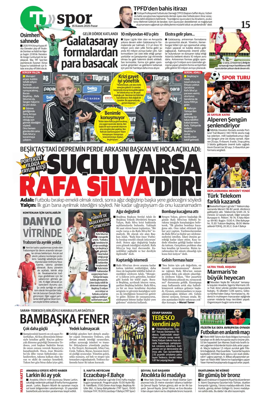 "Bekle bizi Amerika" (16 Kasım 2025 spor manşetleri) 13