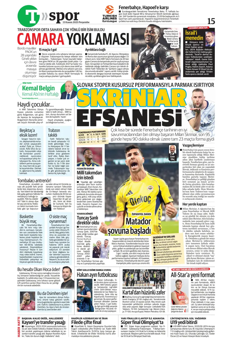 "Lewandowski bombası" (13 Kasım 2025 spor manşetleri) 15