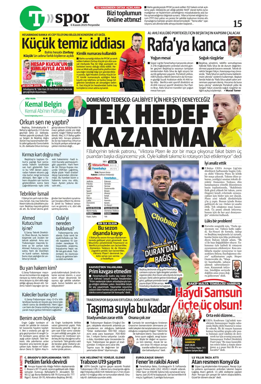 "Devler Ligi'nin Aslan'ı" (6 Kasım 2025 spor manşetleri) 18