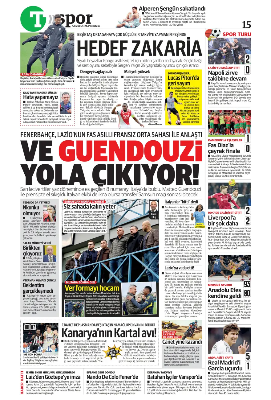 Futbola 'Süper' dönüş (5 Ocak 2026 spor manşetleri) 10