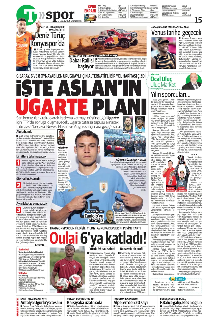"Aslan'dan Salah teklifi" (3 Ocak 2026 spor manşetleri) 12