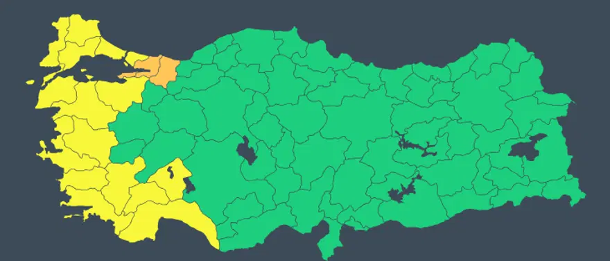 18 İL İÇİN SARI VE TURUNCU KODLU UYARI 1