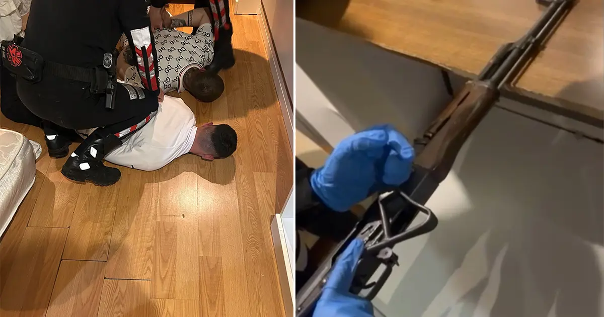 Otel odasına şok baskın. Cephanelik çıktı