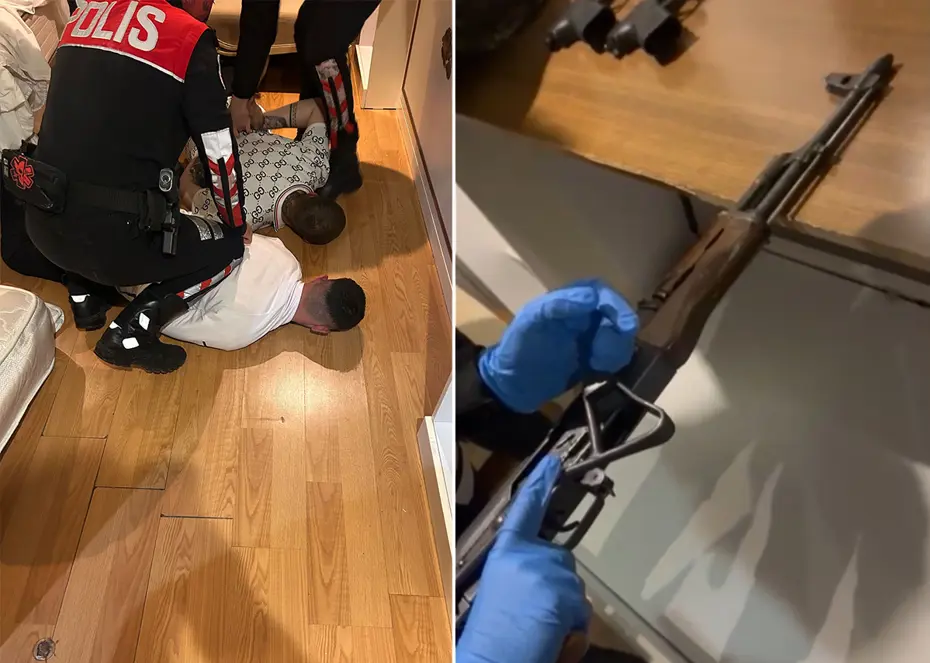 Otel odasına şok baskın. Cephanelik çıktı