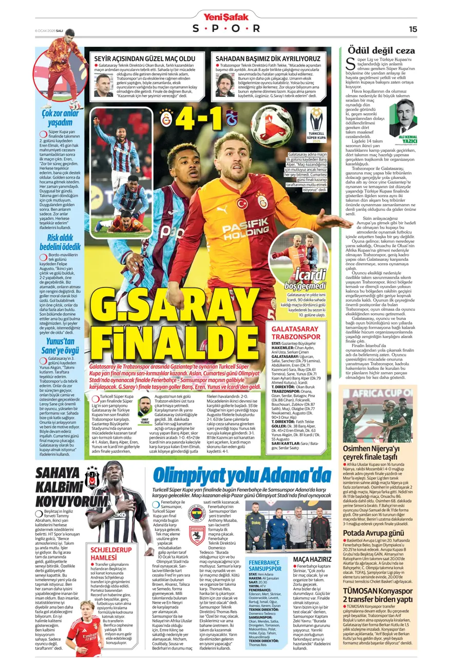 Galatasaray'dan finale pençe (6 Ocak 2026 spor manşetleri) 8