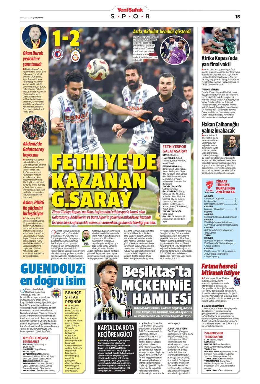 "Fenerbahçe'de Kante haftası" (14 Ocak 2026 spor manşetleri) 19