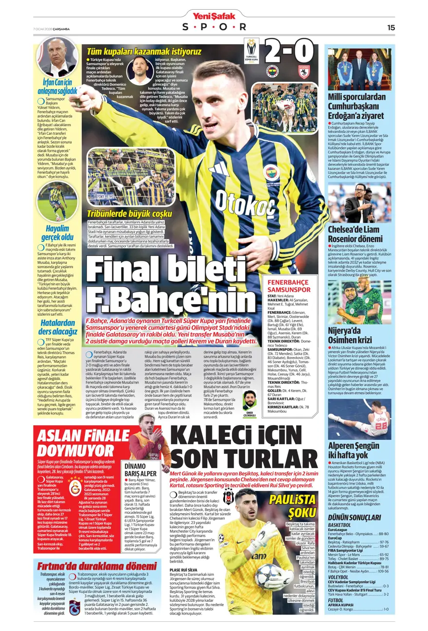 Fenerbahçe'den süper gala (7 Ocak 2026 spor manşetleri) 17 Fenerbahçe'den süper gala (7 Ocak 2026 spor manşetleri) 17