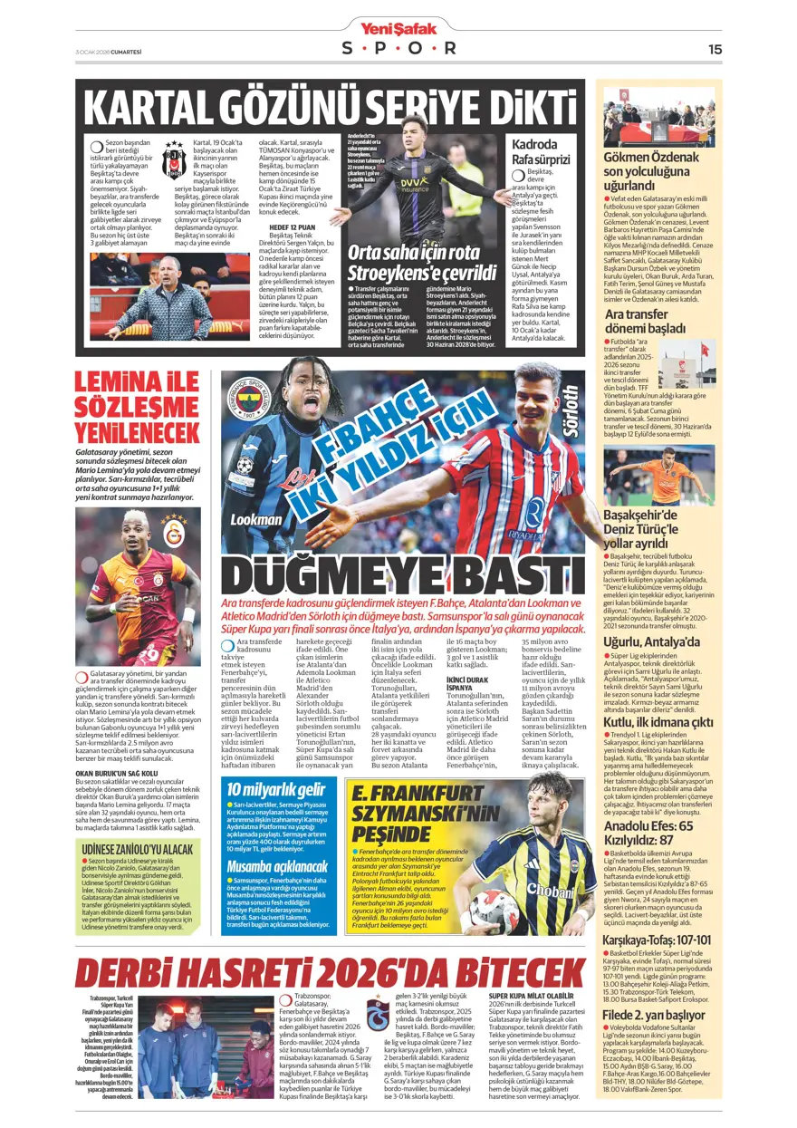 "Aslan'dan Salah teklifi" (3 Ocak 2026 spor manşetleri) 22