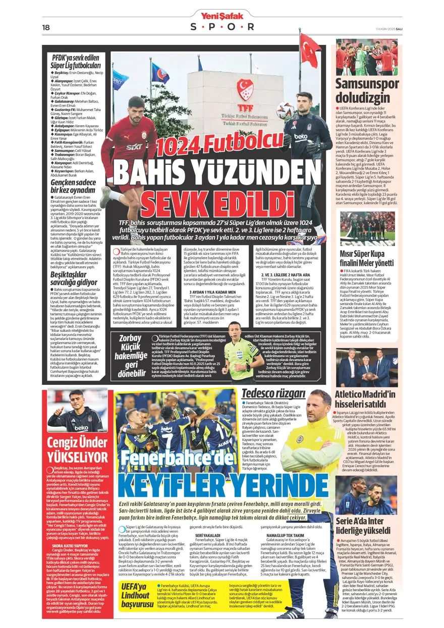 "Osimhen'e niyet, Singo'ya kısmet" (11 Kasım 2025 spor manşetleri) 24