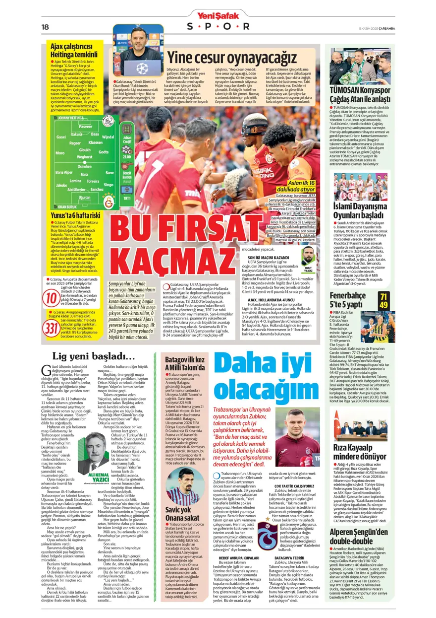 "Devler Ligi'nde Aslan gecesi" (5 Kasım 2025 spor manşetleri) 24 "Devler Ligi'nde Aslan gecesi" (5 Kasım 2025 spor manşetleri) 24