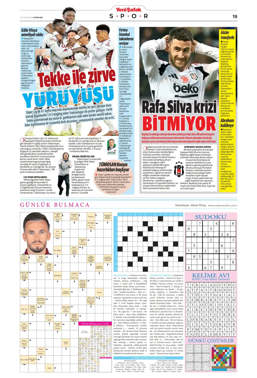 "Aslan fırsat tepti" (26 Kasım 2025 spor manşetleri) 35