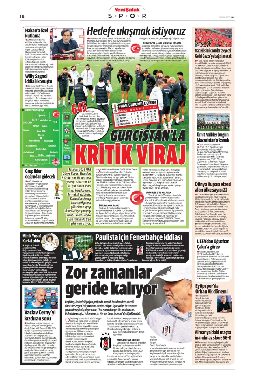 "Gürcistan'ı yen Play-off'u gör" (14 Ekim 2025 spor manşetleri) 28