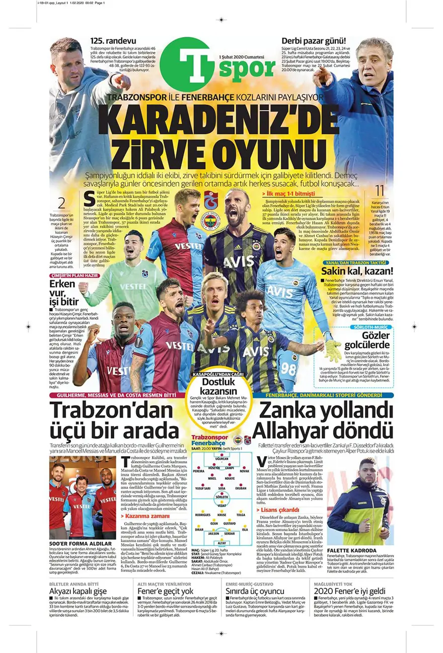 Günün spor manşetleri (1 Şubat 2020) 6