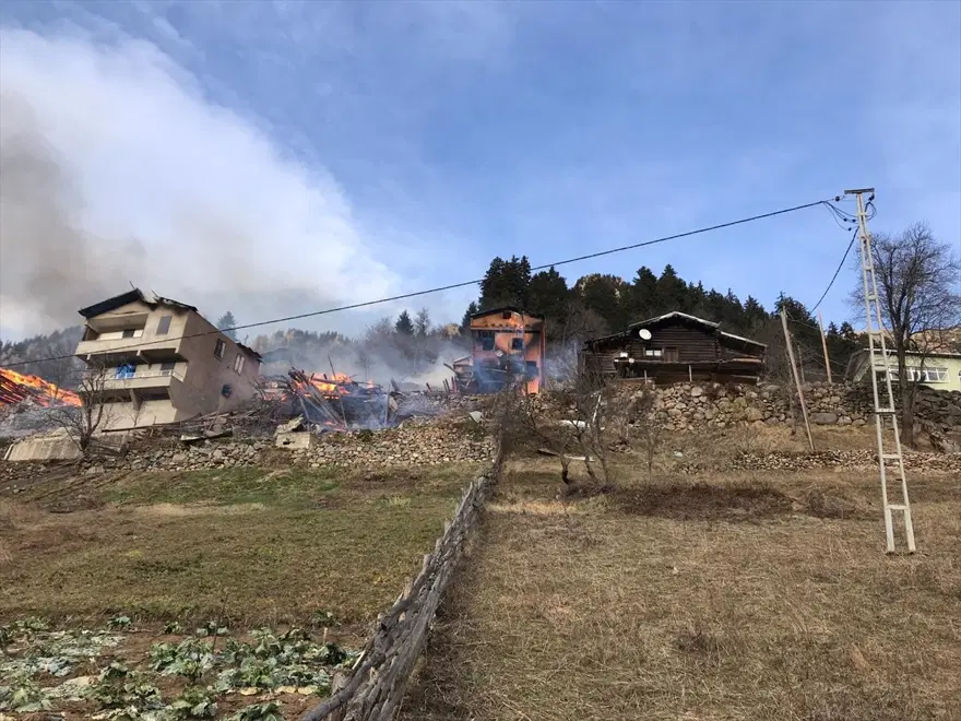 Rize'de Gölyayla köyünde çıkan yangına müdahale devam ediyor: 9 ev zarar gördü 20