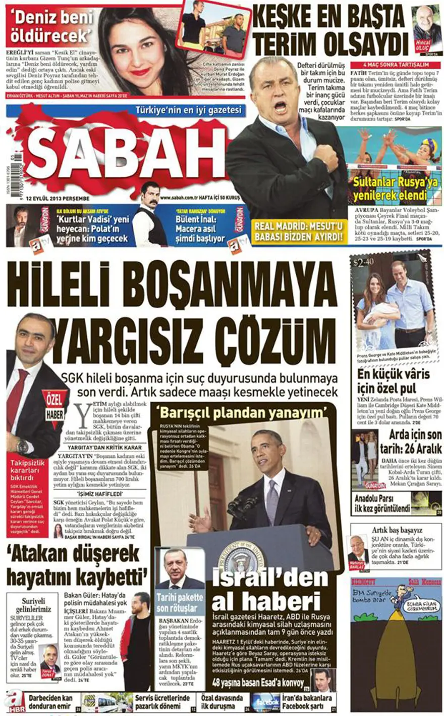 12 Eylül 2013 gazete manşetleri 6