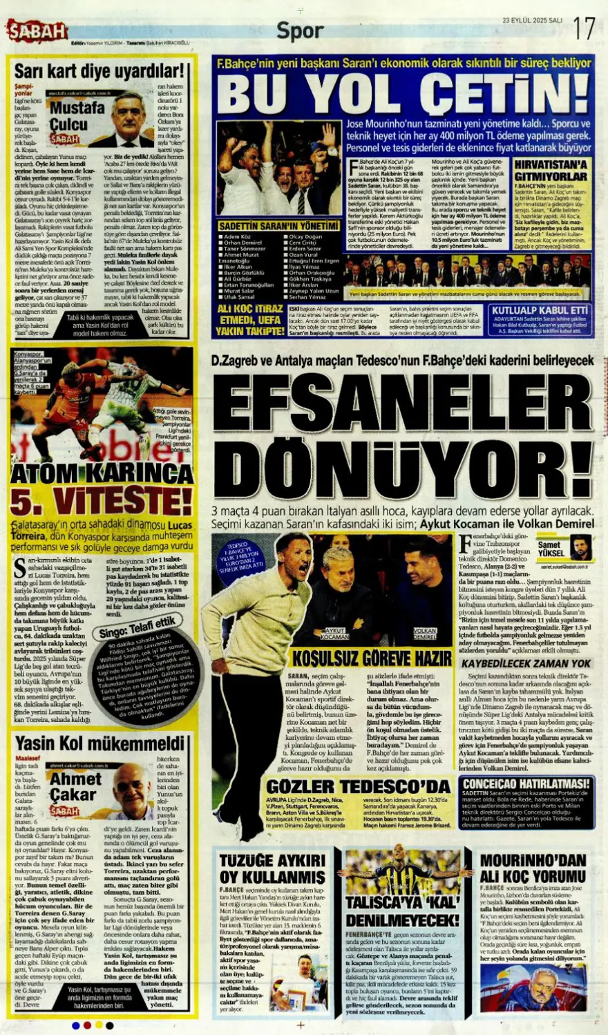 "Süper Lig'in Aslan'ı" (23 Eylül spor manşetleri) 26