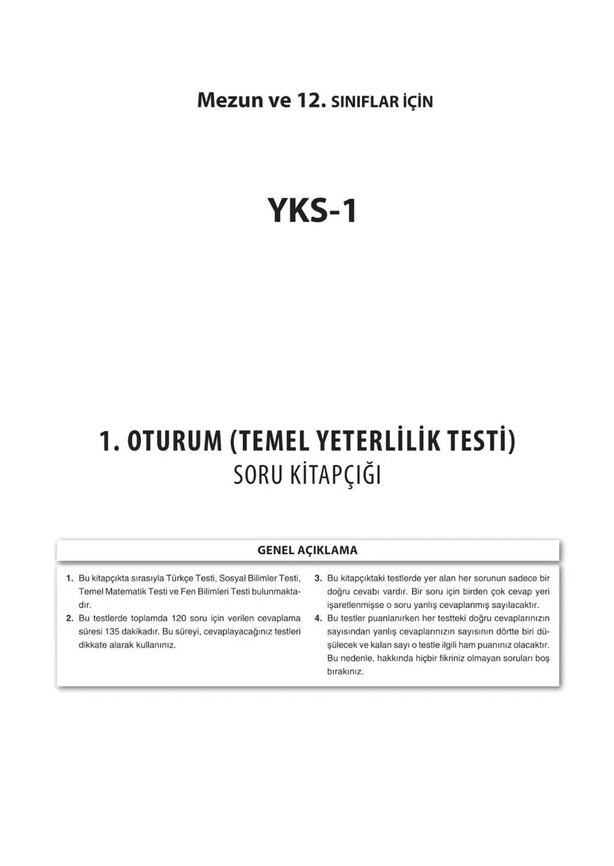 Uğur Okulları TYT -1 deneme sınavı 