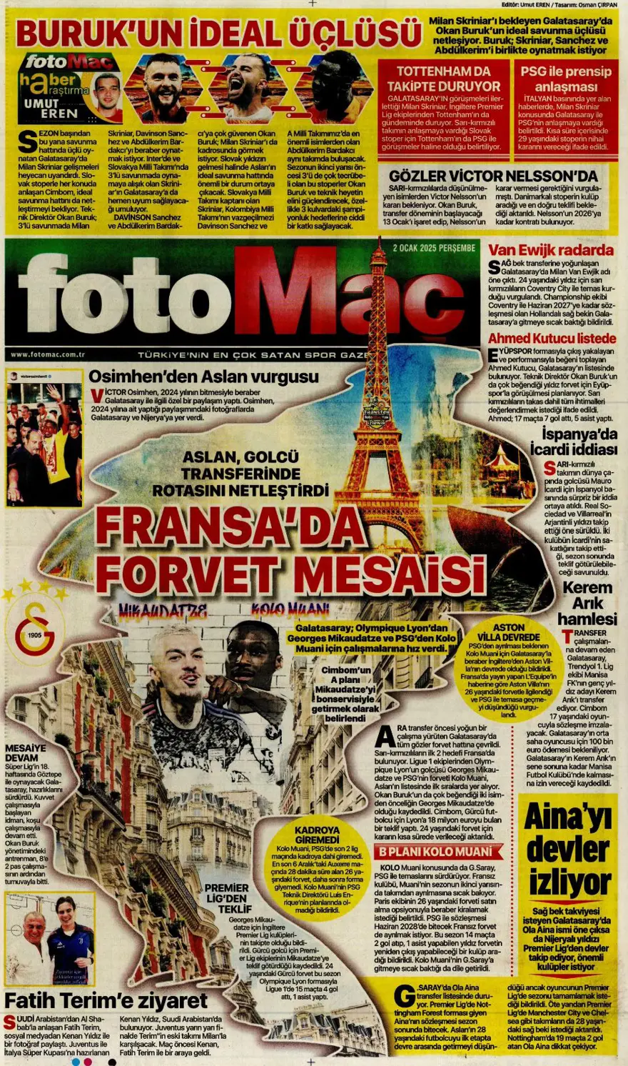 "Galatasaray'da Sane bombası" (2 Ocak 2025 spor manşetleri) 9