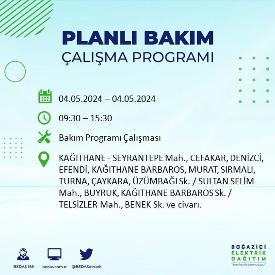 İstanbul'un 17 ilçesinde elektrik kesintisi: Elektrikler ne zaman gelecek? (4 Mayıs tarihli BEDAŞ kesinti programı) 35 İstanbul'un 17 ilçesinde elektrik kesintisi: Elektrikler ne zaman gelecek? (4 Mayıs tarihli BEDAŞ kesinti programı) 35