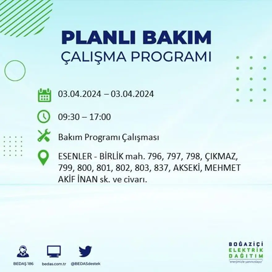 İstanbul'un 19 ilçesinde elektrik kesintisi: Elektrikler ne zaman gelecek? (3 Nisan tarihli BEDAŞ kesinti programı) 34