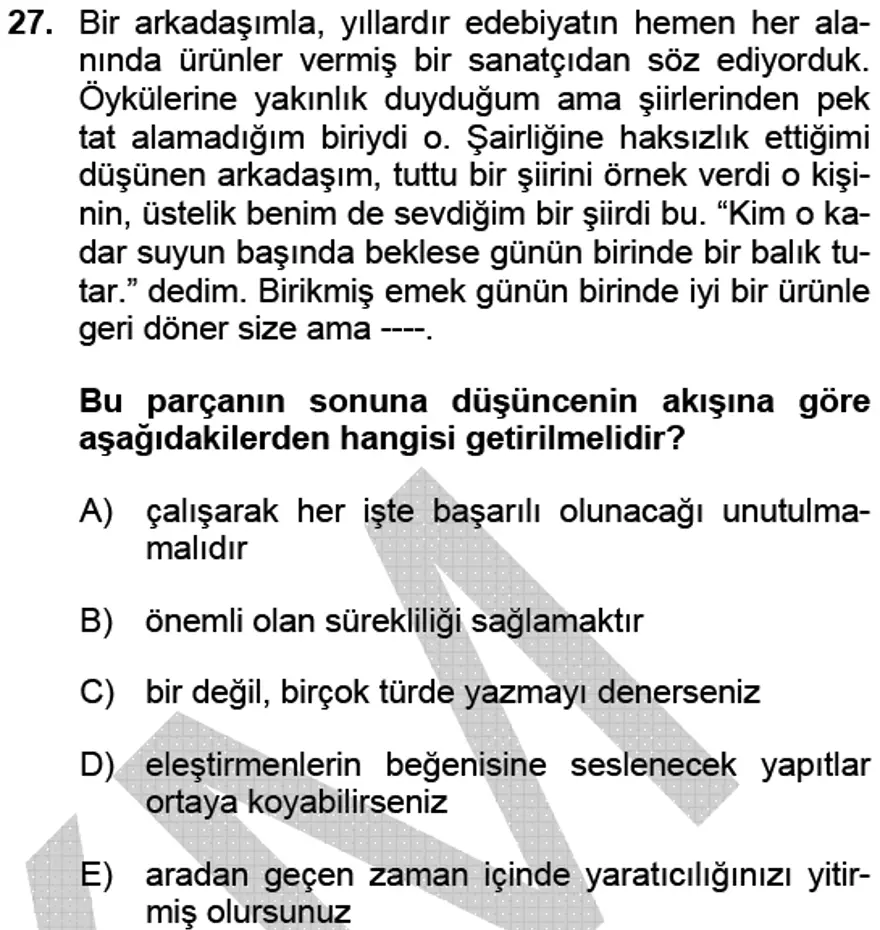 YGS Türkçe Soru ve Yanıtları 26