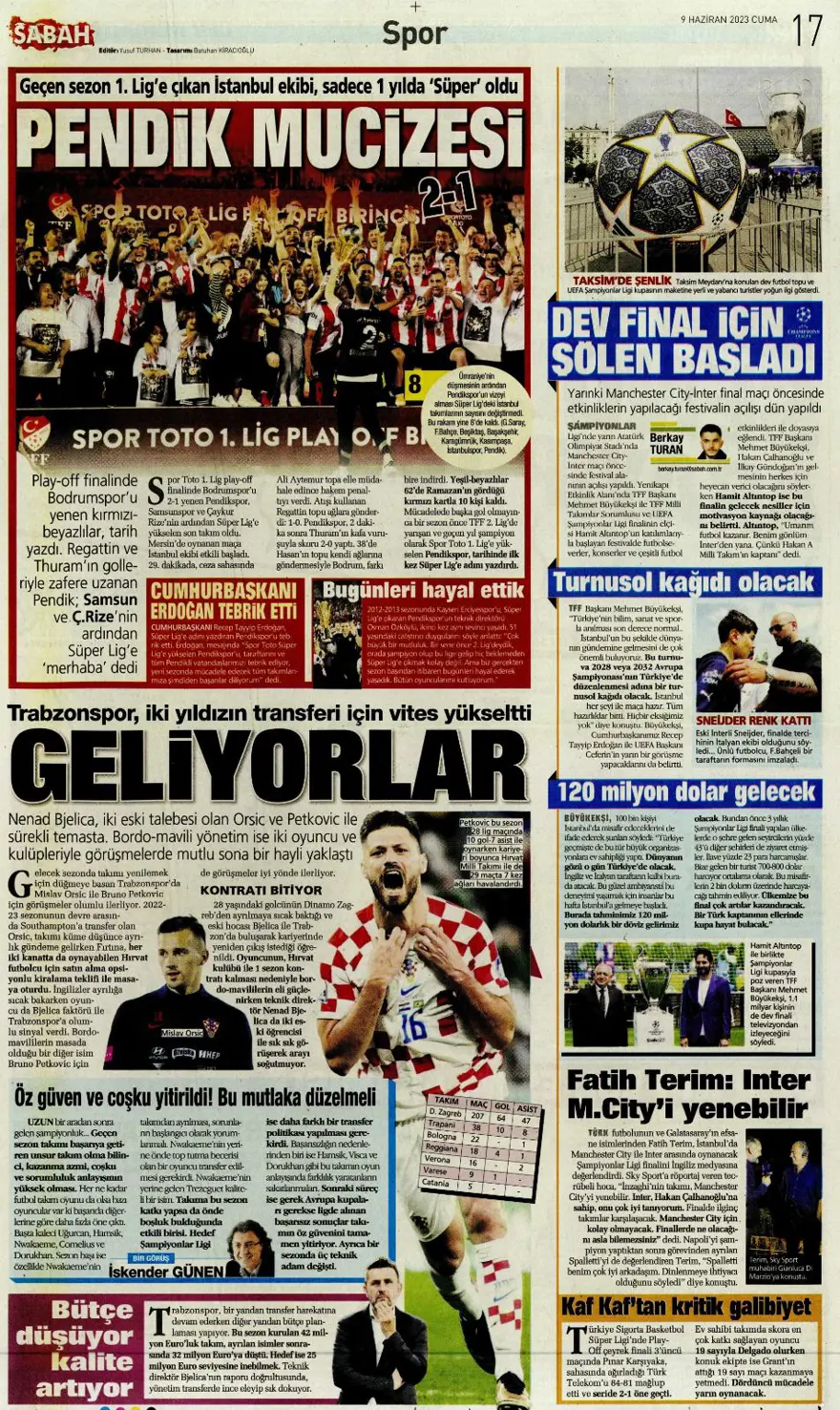 Günün spor manşetleri (9 Haziran 2023) 5