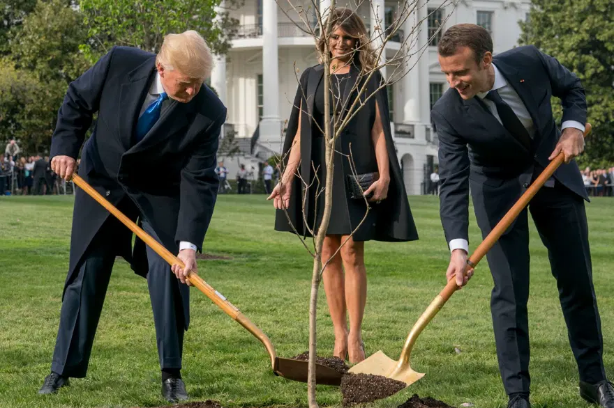 Trump ile Macron ağaç dikti 5