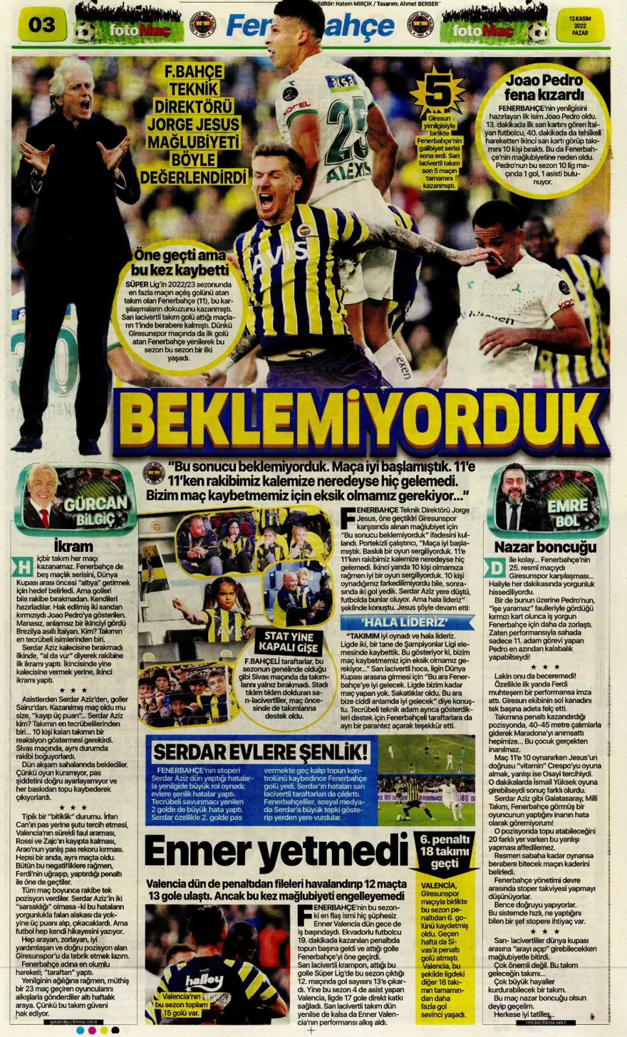 Günün spor manşetleri (13 Kasım 2022) 5