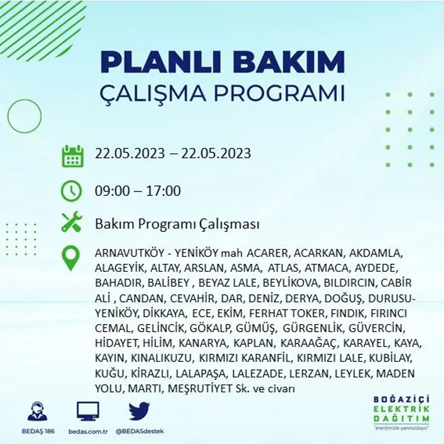 İstanbul'un 22 ilçesinde elektrik kesintisi: Elektrikler ne zaman gelecek? (22 Mayıs BEDAŞ planlı elektrik kesintisi) 6