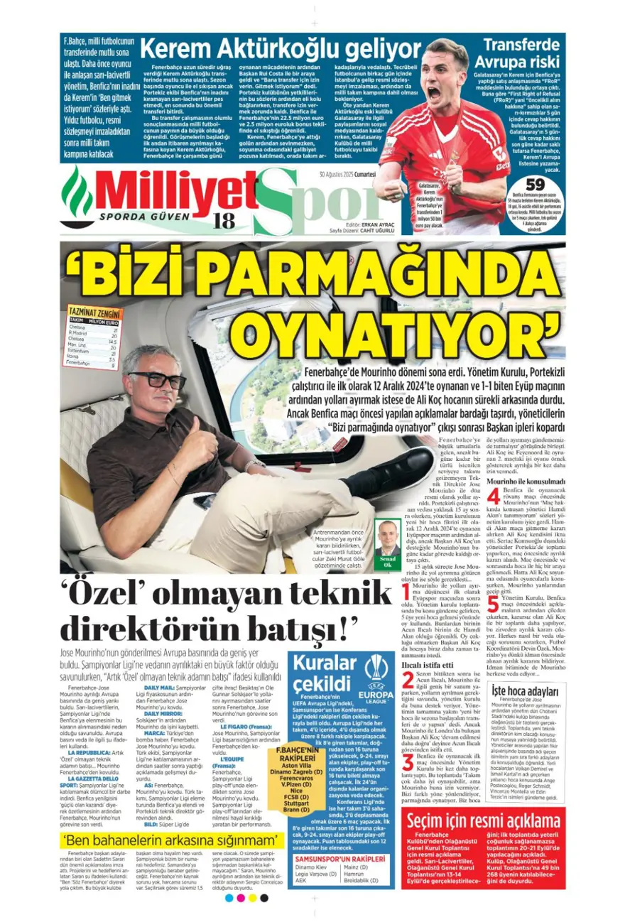 "Beklenen son" (30 Ağustos spor manşetleri) 9