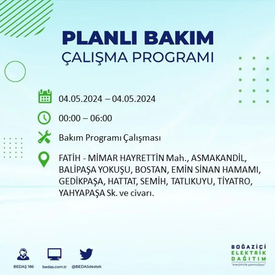 İstanbul'un 17 ilçesinde elektrik kesintisi: Elektrikler ne zaman gelecek? (4 Mayıs tarihli BEDAŞ kesinti programı) 28 İstanbul'un 17 ilçesinde elektrik kesintisi: Elektrikler ne zaman gelecek? (4 Mayıs tarihli BEDAŞ kesinti programı) 28