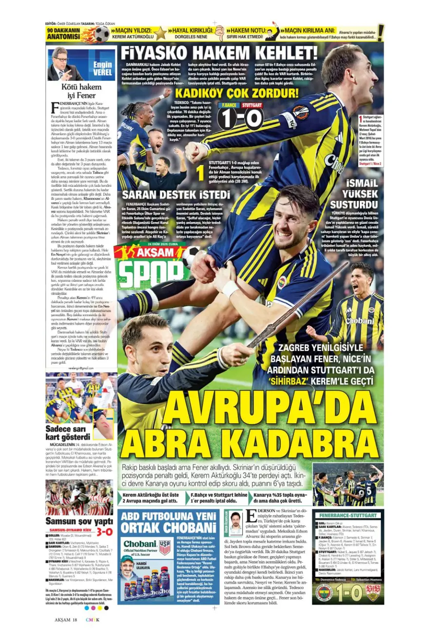 "Kadıköy canavarı" (24 Ekim 2025 spor manşetleri) 1