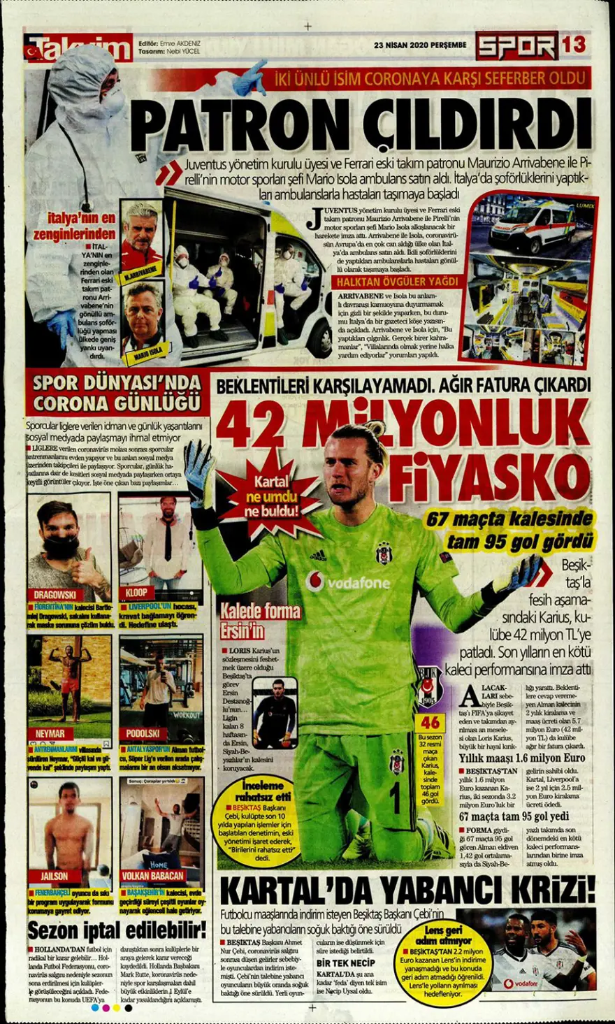 Günün spor manşetleri (23 Nisan 2020) 