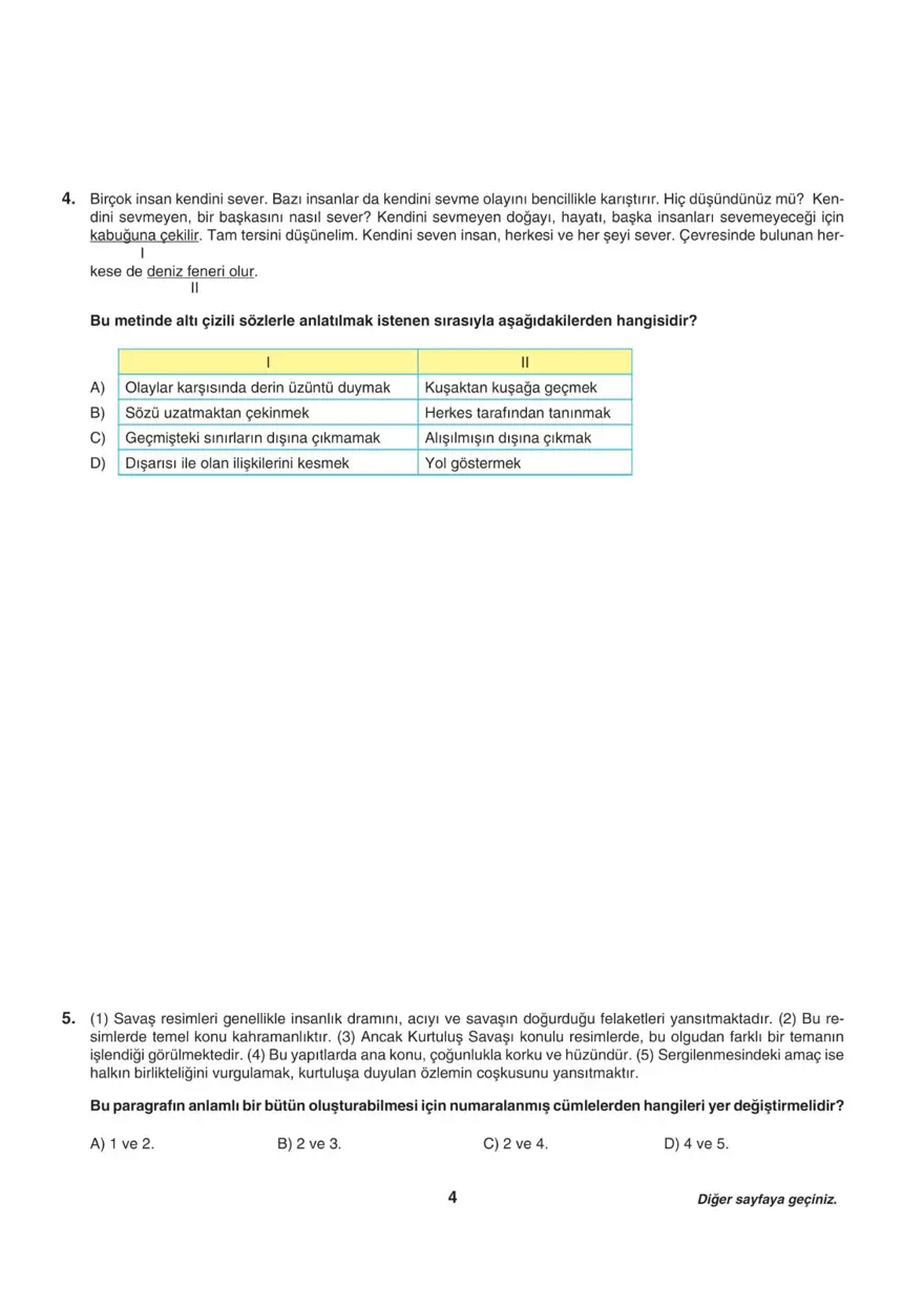 Uğur Okulları LGS-1 sözel deneme sınavı 3