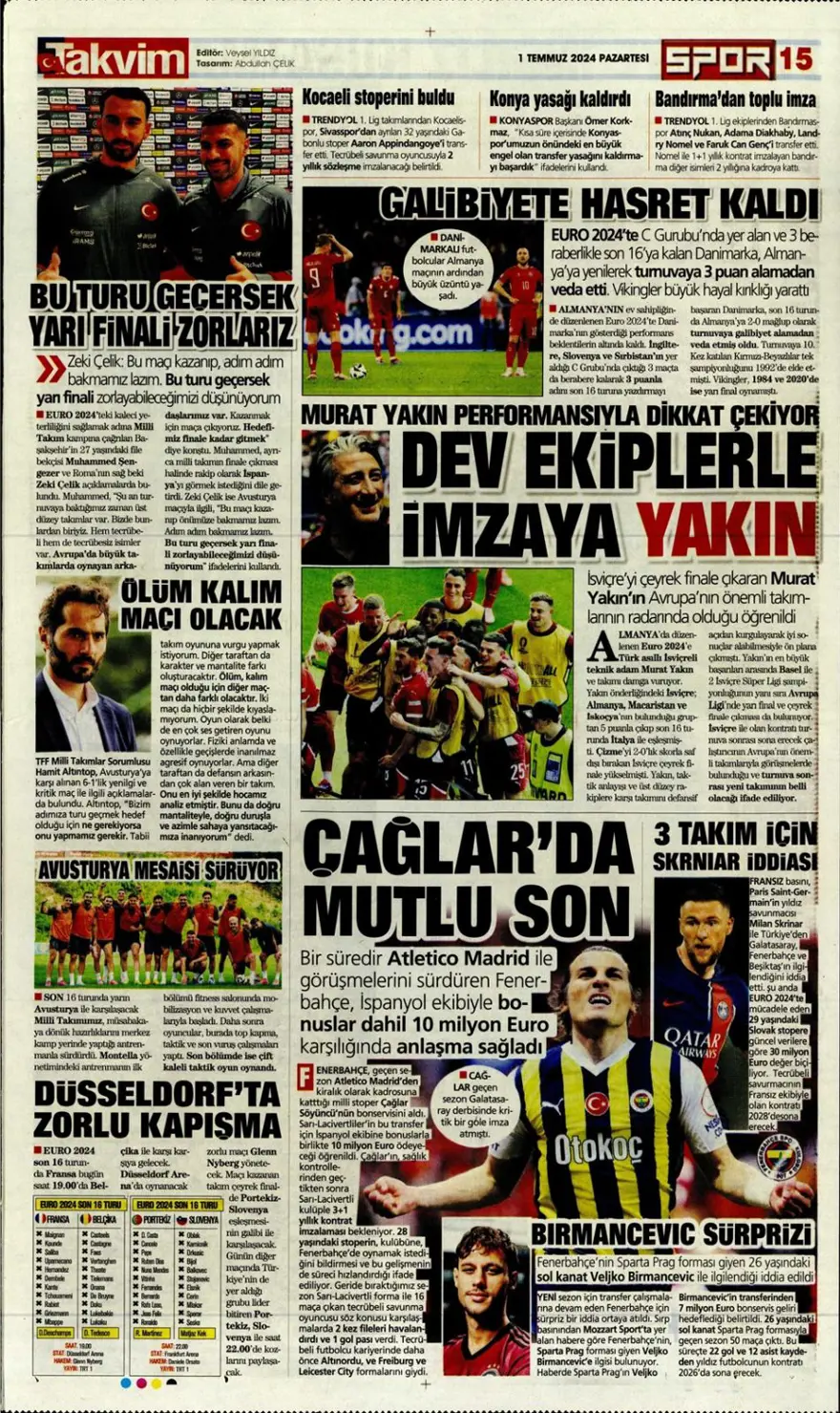 "Türkiye intikam için hevesli" (1 Temmuz 2024 spor manşetleri) 6