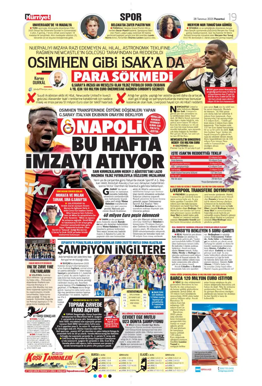 "Son dokunuşu ben yapamam" (28 Temmuz 2025 spor manşetleri) 8 "Son dokunuşu ben yapamam" (28 Temmuz 2025 spor manşetleri) 8