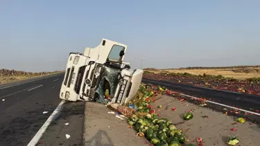Karpuz yüklü TIR devrildi: Şoför ağır yaralı