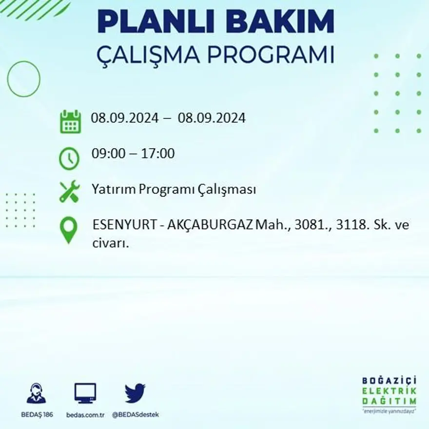 Bu ilçelerde oturanlar dikkat! 8 saat elektrik kesintisi yaşanacak: Elektrikler ne zaman gelecek? (8 Eylül BEDAŞ kesinti programı) 15