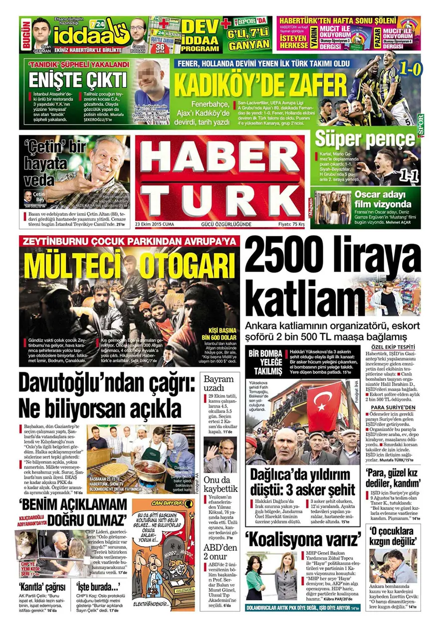 Günün gazete manşetleri - 23 Ekim 2015 2