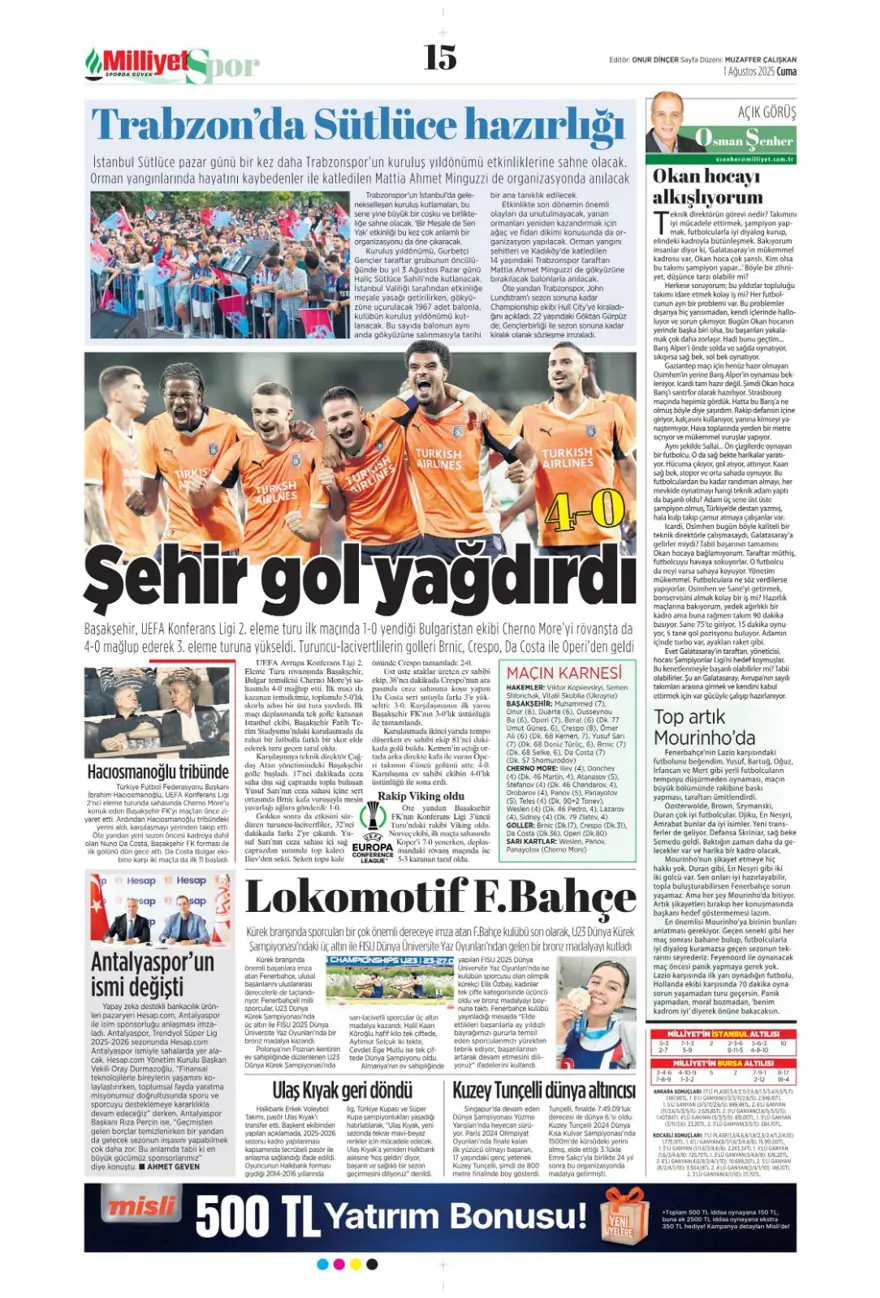 "Her yer karanlık" (1 Ağustos 2025 spor manşetleri) 11