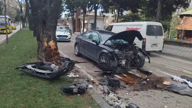 Refüjdeki ağaca çarpan otomobilin sürücüsü yaralandı