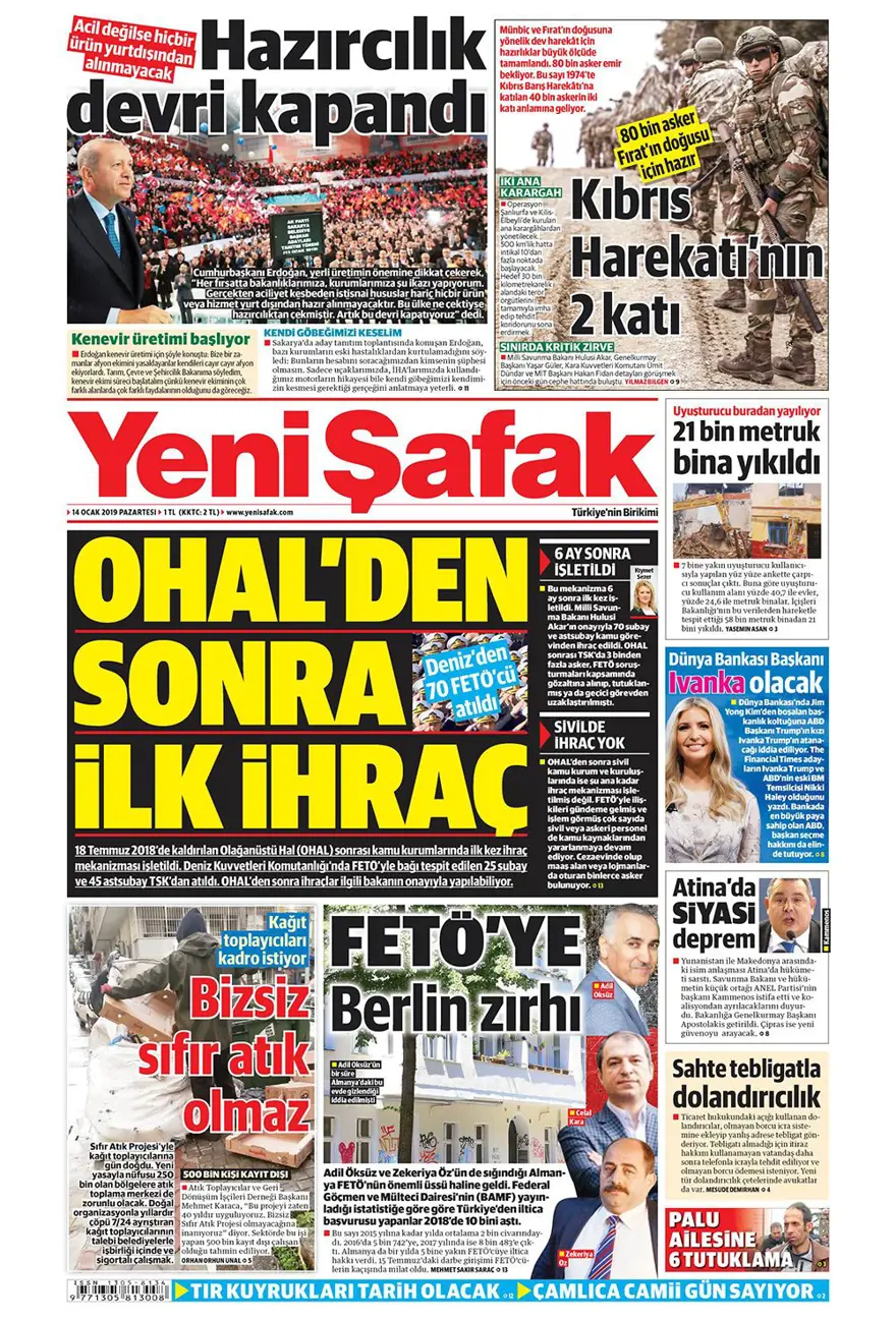 Günün gazete manşetleri - 14 Ocak 2019 1